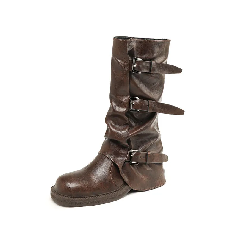 Women's Retro Western Ankle Boots - Denim Style, Chunky Heel, Mid-Calf Length - Fashionable Knight Boots for Autumn/Winter thumbnail 9