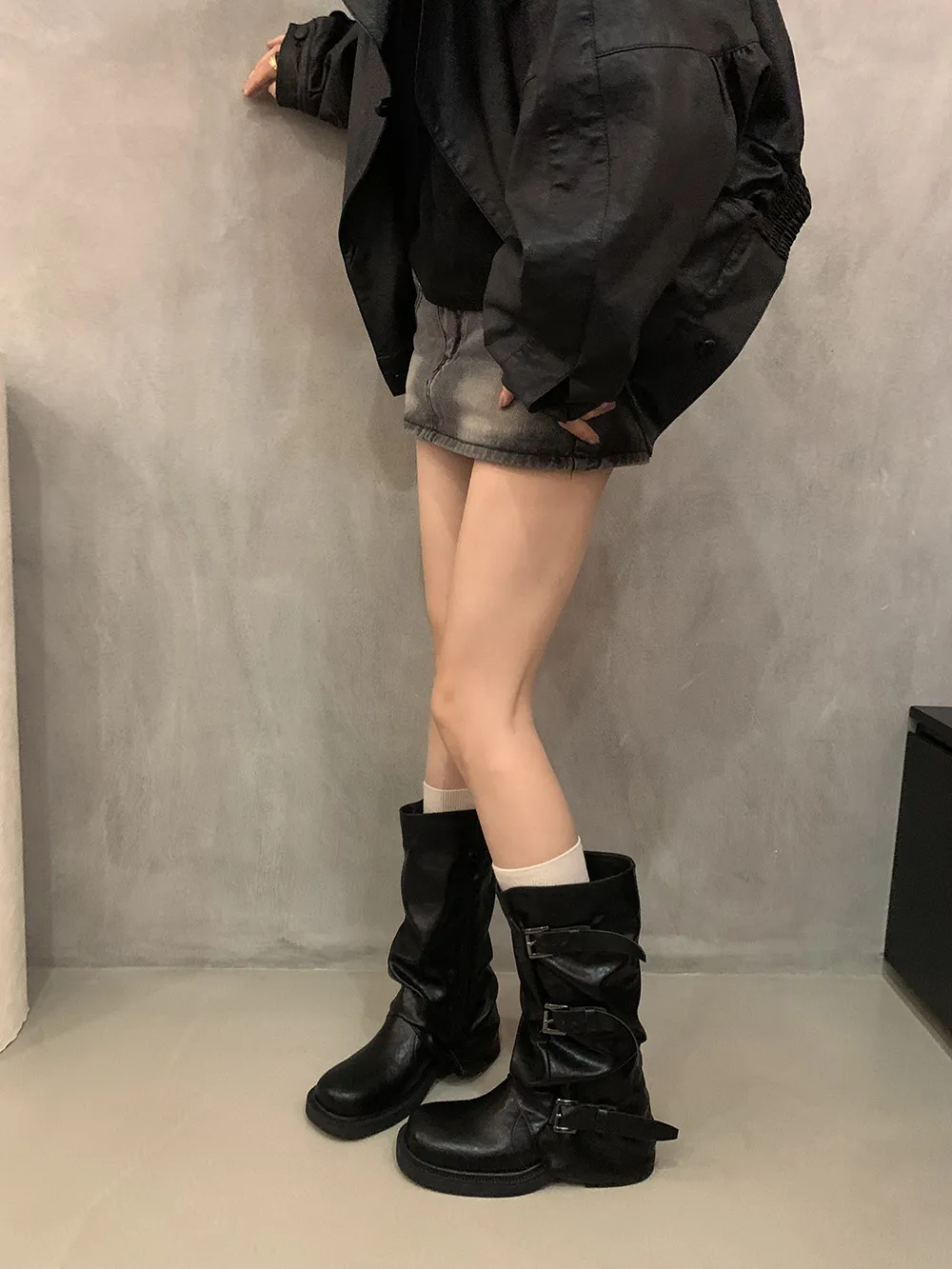 Women's Retro Western Ankle Boots - Denim Style, Chunky Heel, Mid-Calf Length - Fashionable Knight Boots for Autumn/Winter showcase 6