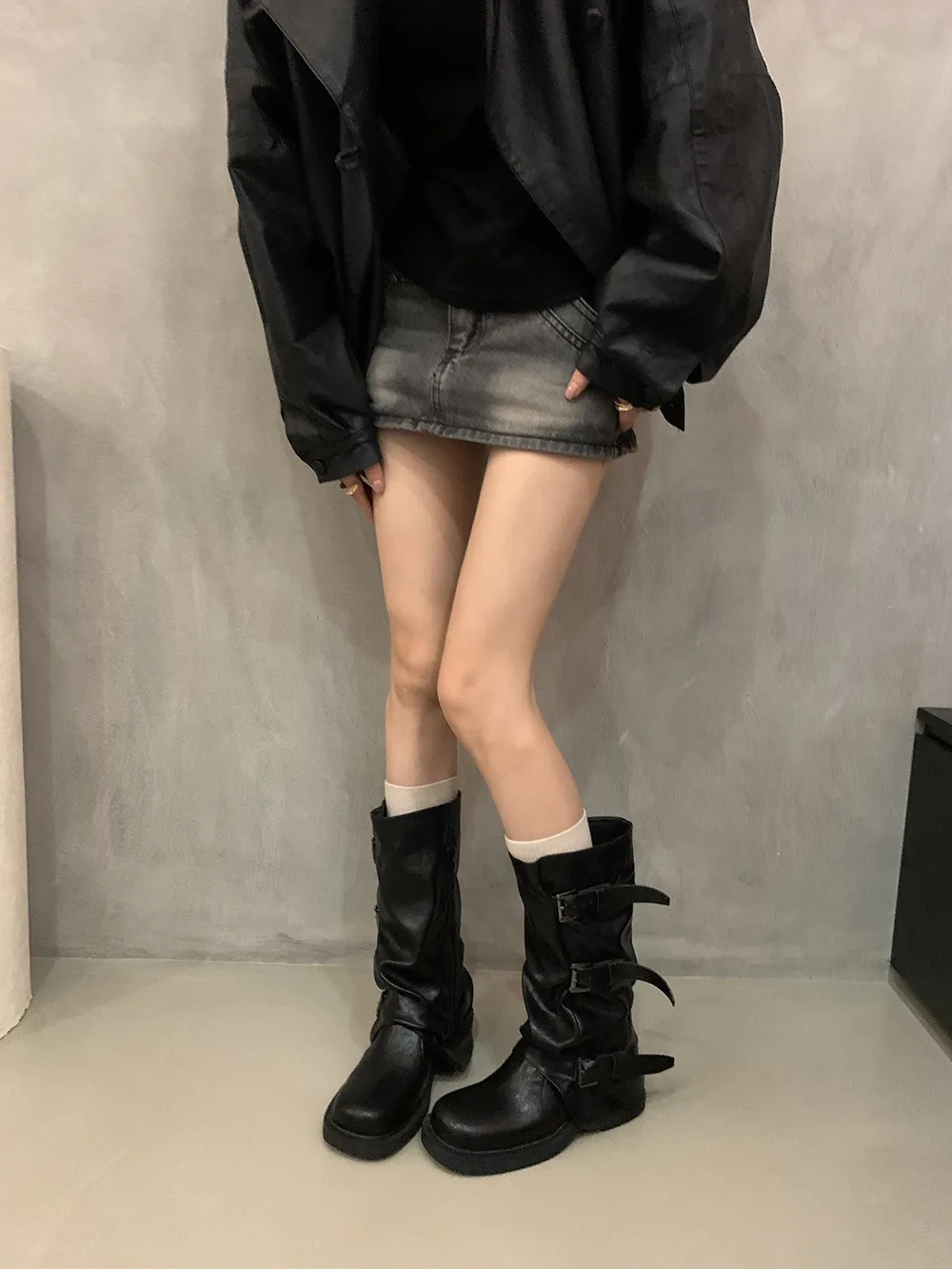 Women's Retro Western Ankle Boots - Denim Style, Chunky Heel, Mid-Calf Length - Fashionable Knight Boots for Autumn/Winter showcase 5
