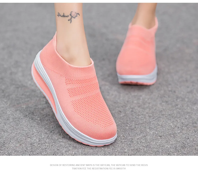 Women's Platform Sneakers Lightweight EVA Slip-On Walking Shoes Plus Size Fashion Rocking Sock Shoes Breathable Flying Woven Casual Trainers showcase 4