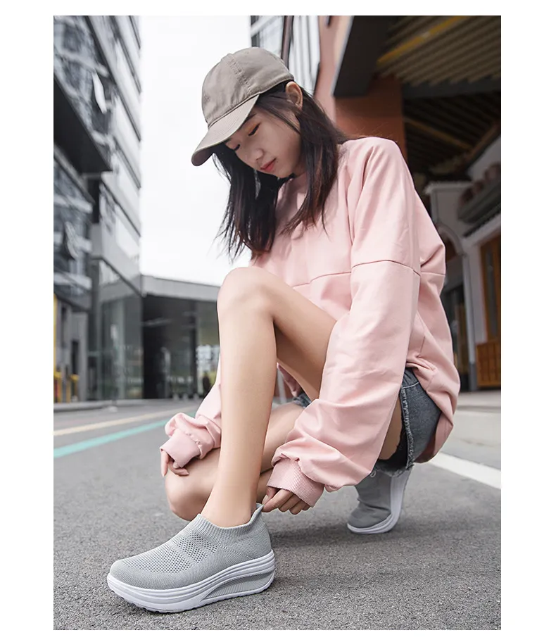 Women's Platform Sneakers Lightweight EVA Slip-On Walking Shoes Plus Size Fashion Rocking Sock Shoes Breathable Flying Woven Casual Trainers showcase 5