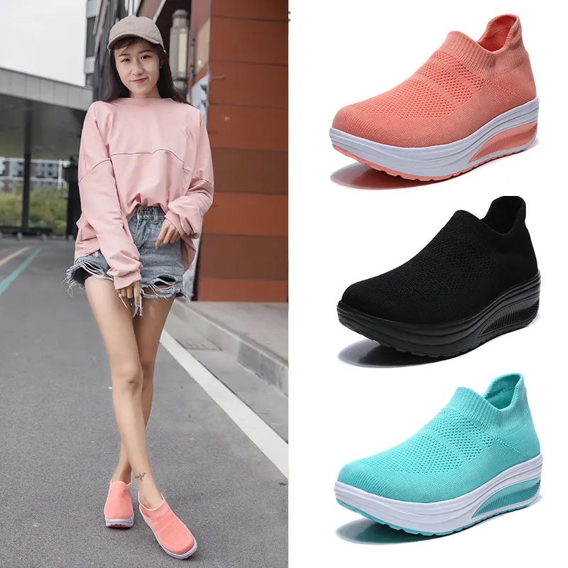 Women's Platform Sneakers Lightweight EVA Slip-On Walking Shoes Plus Size Fashion Rocking Sock Shoes Breathable Flying Woven Casual Trainers thumbnail 1