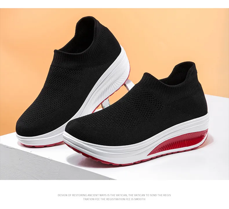 Women's Platform Sneakers Lightweight EVA Slip-On Walking Shoes Plus Size Fashion Rocking Sock Shoes Breathable Flying Woven Casual Trainers showcase 7