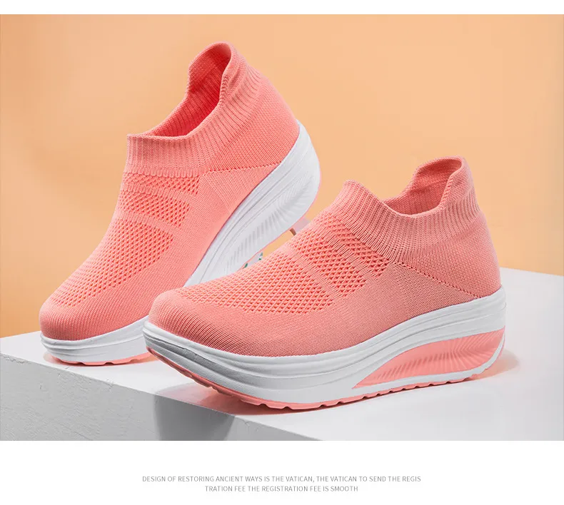 Women's Platform Sneakers Lightweight EVA Slip-On Walking Shoes Plus Size Fashion Rocking Sock Shoes Breathable Flying Woven Casual Trainers showcase 8