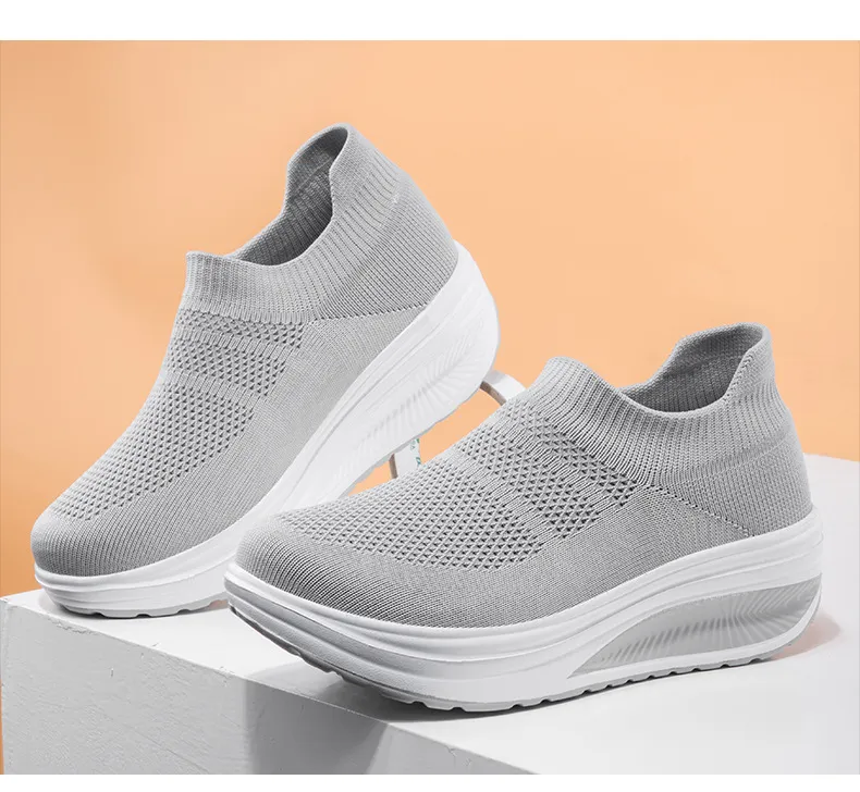 Women's Platform Sneakers Lightweight EVA Slip-On Walking Shoes Plus Size Fashion Rocking Sock Shoes Breathable Flying Woven Casual Trainers showcase 9