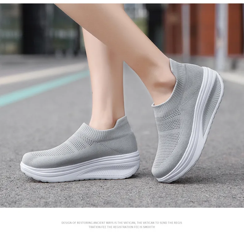 Women's Platform Sneakers Lightweight EVA Slip-On Walking Shoes Plus Size Fashion Rocking Sock Shoes Breathable Flying Woven Casual Trainers showcase 6