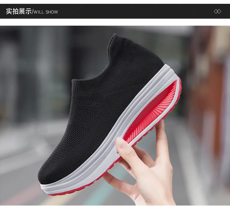 Women's Platform Sneakers Lightweight EVA Slip-On Walking Shoes Plus Size Fashion Rocking Sock Shoes Breathable Flying Woven Casual Trainers showcase 3