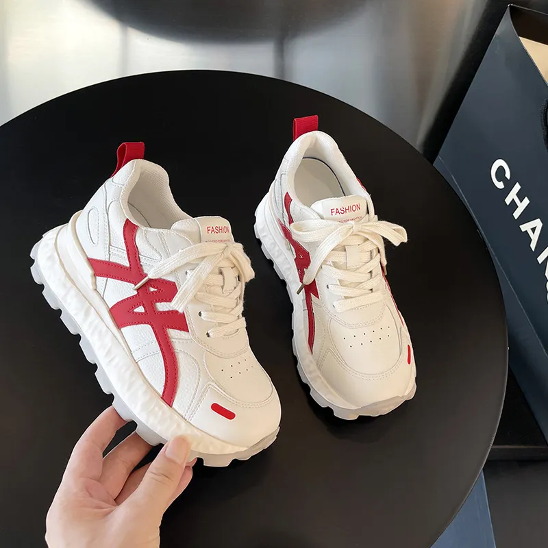 Women's Ultra-Light Leather Training Shoes: Autumn Fashion Casual Sports Sneakers with 8cm Height Increase & Thick Sole thumbnail 7