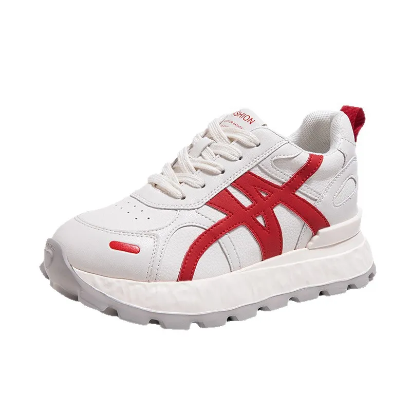 Women's Ultra-Light Leather Training Shoes: Autumn Fashion Casual Sports Sneakers with 8cm Height Increase & Thick Sole thumbnail 5