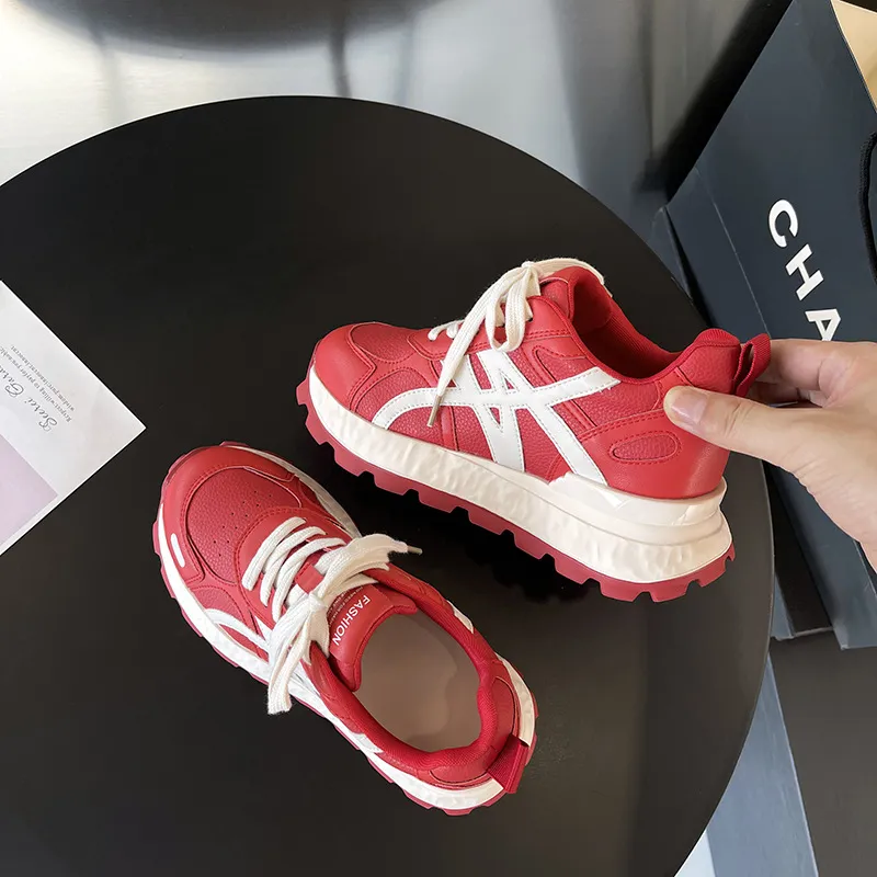 Women's Ultra-Light Leather Training Shoes: Autumn Fashion Casual Sports Sneakers with 8cm Height Increase & Thick Sole showcase 5