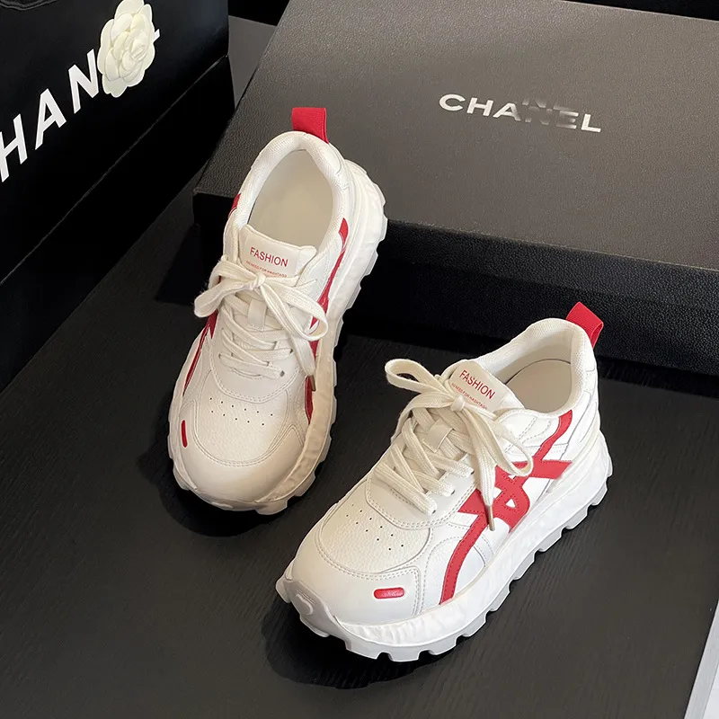 Women's Ultra-Light Leather Training Shoes: Autumn Fashion Casual Sports Sneakers with 8cm Height Increase & Thick Sole showcase 7