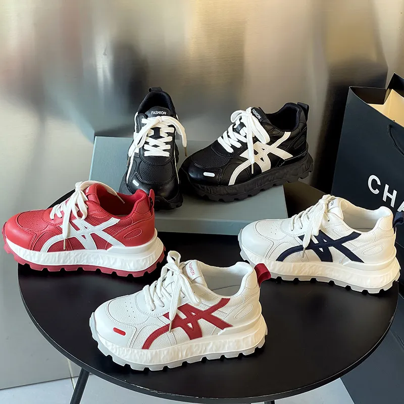 Women's Ultra-Light Leather Training Shoes: Autumn Fashion Casual Sports Sneakers with 8cm Height Increase & Thick Sole showcase 2