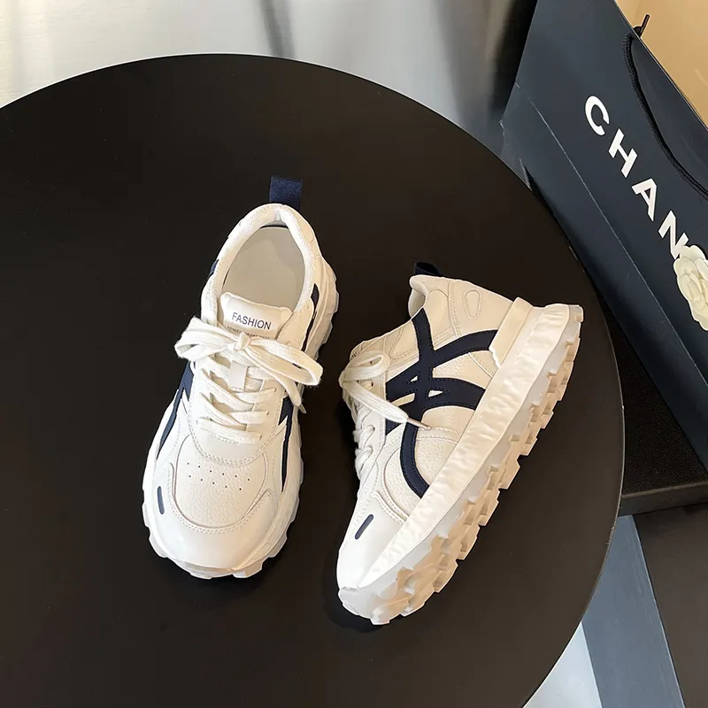 Women's Ultra-Light Leather Training Shoes: Autumn Fashion Casual Sports Sneakers with 8cm Height Increase & Thick Sole showcase 9