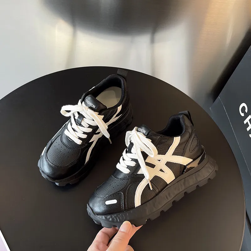 Women's Ultra-Light Leather Training Shoes: Autumn Fashion Casual Sports Sneakers with 8cm Height Increase & Thick Sole thumbnail 8