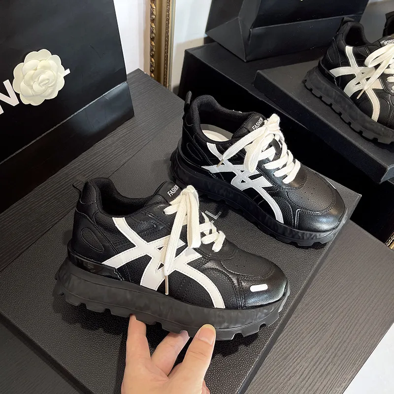 Women's Ultra-Light Leather Training Shoes: Autumn Fashion Casual Sports Sneakers with 8cm Height Increase & Thick Sole showcase 12