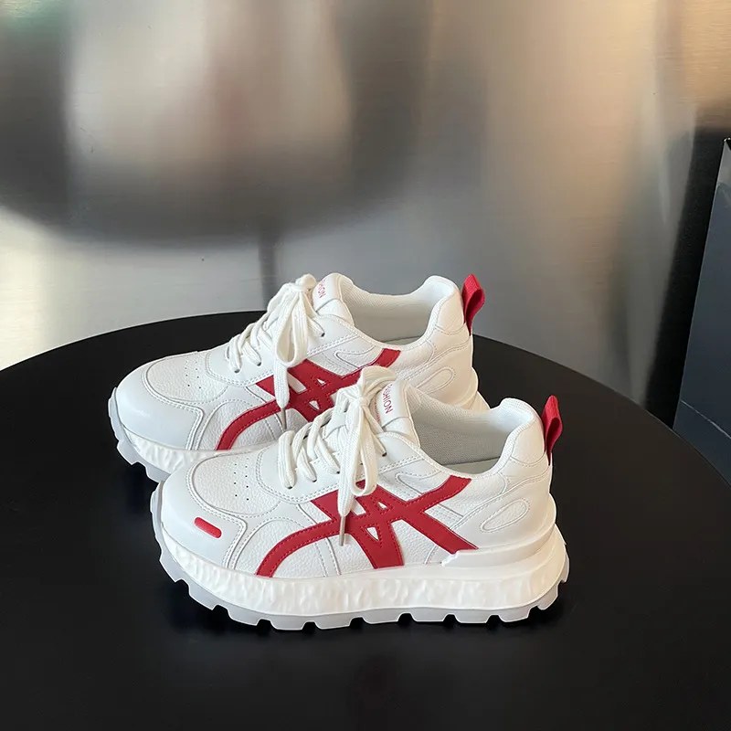 Women's Ultra-Light Leather Training Shoes: Autumn Fashion Casual Sports Sneakers with 8cm Height Increase & Thick Sole showcase 8