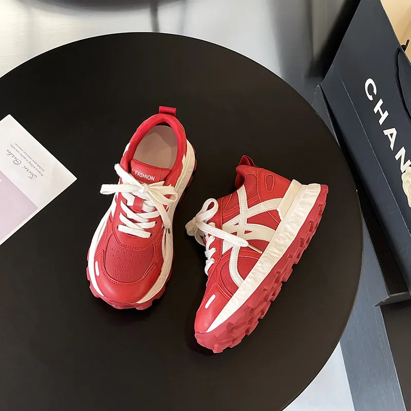 Women's Ultra-Light Leather Training Shoes: Autumn Fashion Casual Sports Sneakers with 8cm Height Increase & Thick Sole showcase 4