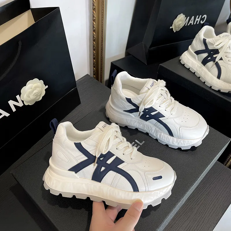 Women's Ultra-Light Leather Training Shoes: Autumn Fashion Casual Sports Sneakers with 8cm Height Increase & Thick Sole thumbnail 9