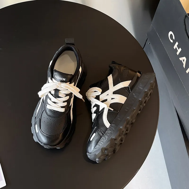 Women's Ultra-Light Leather Training Shoes: Autumn Fashion Casual Sports Sneakers with 8cm Height Increase & Thick Sole showcase 14