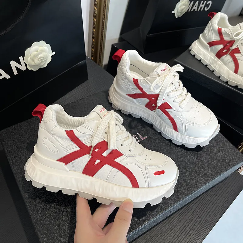Women's Ultra-Light Leather Training Shoes: Autumn Fashion Casual Sports Sneakers with 8cm Height Increase & Thick Sole showcase 6