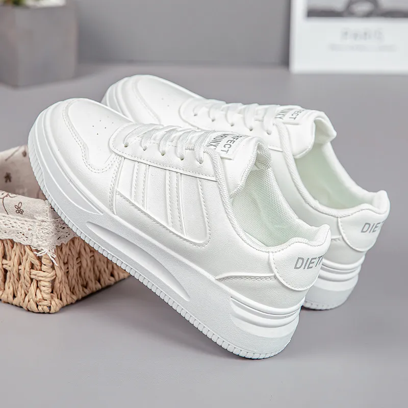 Women's White Sneakers - 2024 Spring Fashion Sports Shoes - Versatile Casual Student Style - Comfortable Walking, Running, Everyday Wear thumbnail 2