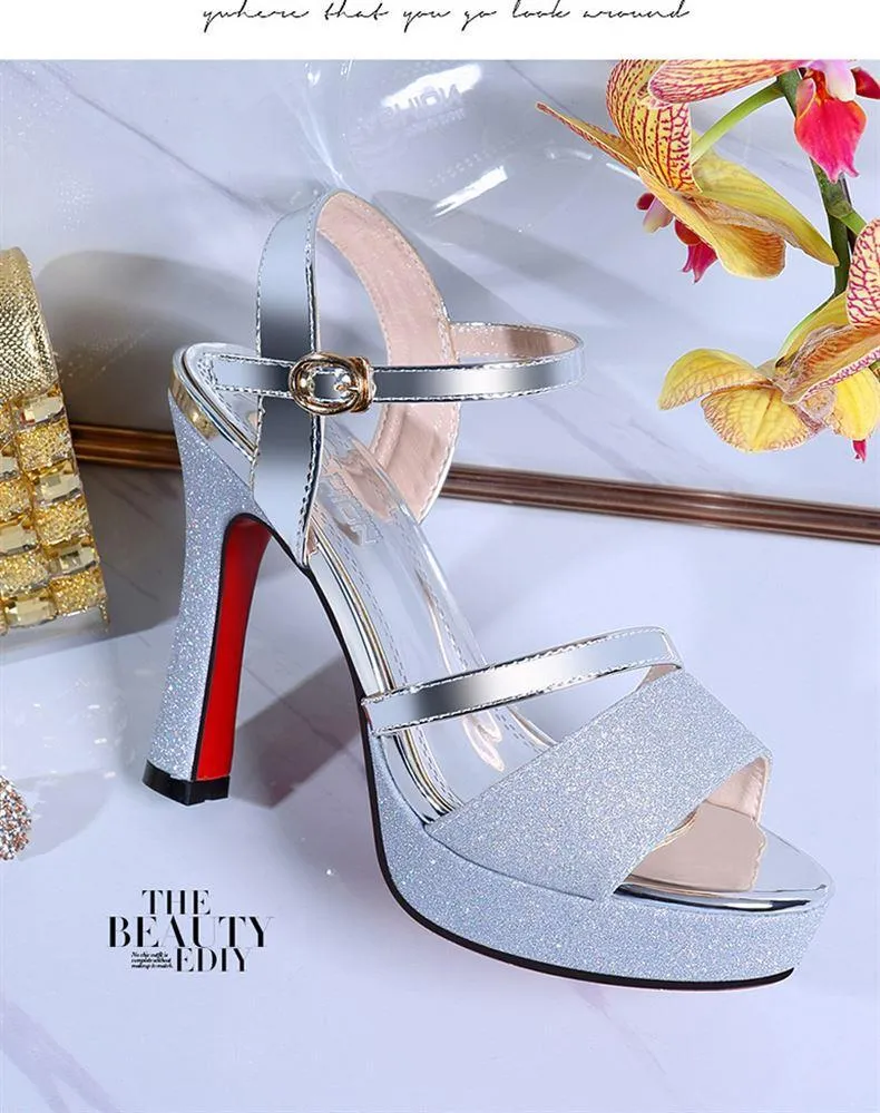 Women's Elegant Stiletto High Heel Sandals - 2023 Summer Fashion Waterproof Platform Versatile Non-Slip Comfortable Dress Shoes for Parties & Events thumbnail 7