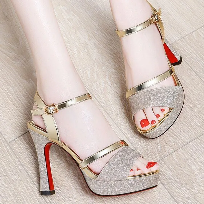 Women's Elegant Stiletto High Heel Sandals - 2023 Summer Fashion Waterproof Platform Versatile Non-Slip Comfortable Dress Shoes for Parties & Events thumbnail 4