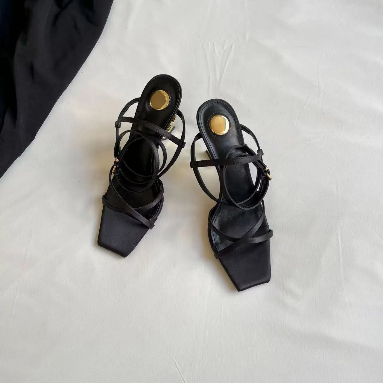 Women's Gold Letter Sandals 2025 European American Style Elegant Cross-Over Open-Toe Strap Stiletto High Heels Fashion Party Wedding Shoes thumbnail 8