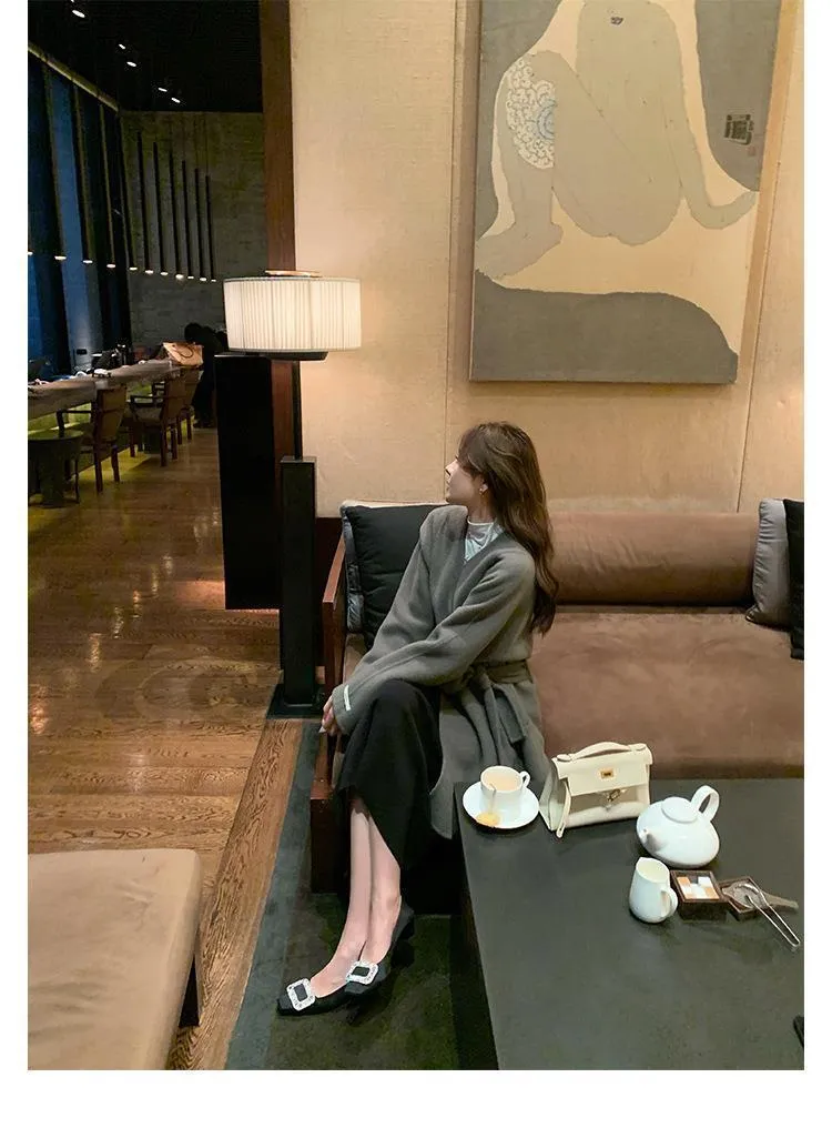Women's Elegant Silk Commuter Shoes with Rhinestone Square Buckle - Evening Style Mid Heel Court Shoes for Ladies showcase 10