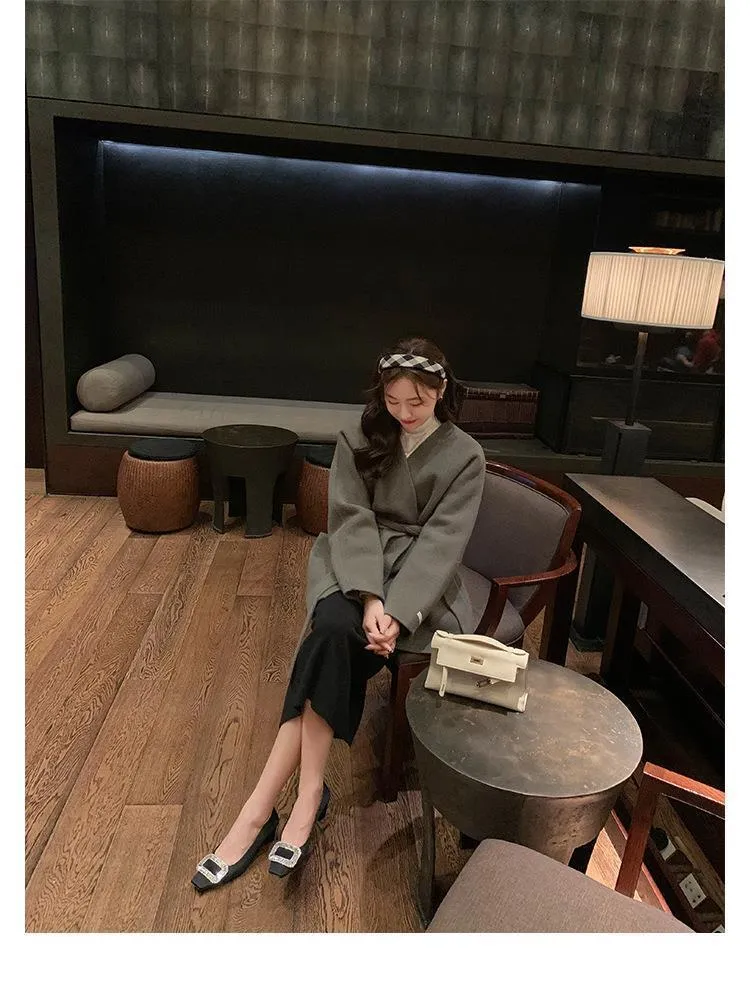 Women's Elegant Silk Commuter Shoes with Rhinestone Square Buckle - Evening Style Mid Heel Court Shoes for Ladies showcase 14