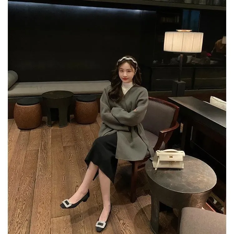 Women's Elegant Silk Commuter Shoes with Rhinestone Square Buckle - Evening Style Mid Heel Court Shoes for Ladies thumbnail 5