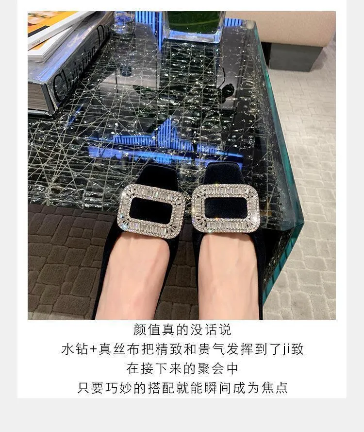 Women's Elegant Silk Commuter Shoes with Rhinestone Square Buckle - Evening Style Mid Heel Court Shoes for Ladies showcase 2