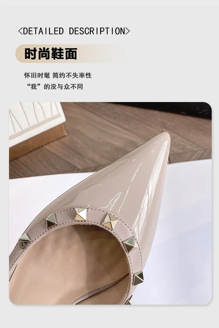 Women's Rivet High Heels Pointed Toe Patent Leather Stiletto Pumps Sexy Elegant Dress Shoes Spring Autumn Fashion showcase 4