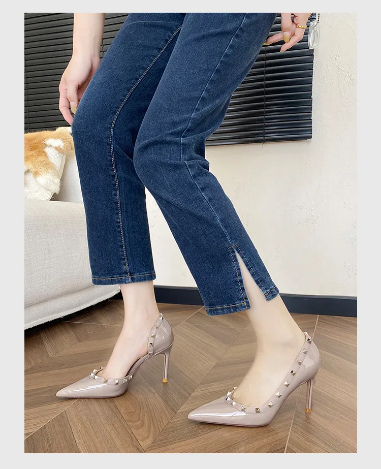 Women's Rivet High Heels Pointed Toe Patent Leather Stiletto Pumps Sexy Elegant Dress Shoes Spring Autumn Fashion showcase 10
