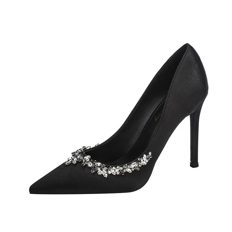 Women's High Heels Stiletto Pointed Toe Satin Rhinestone Elegant French Style Shoes 2025 Spring Autumn New Arrival Party Wedding Prom thumbnail 5