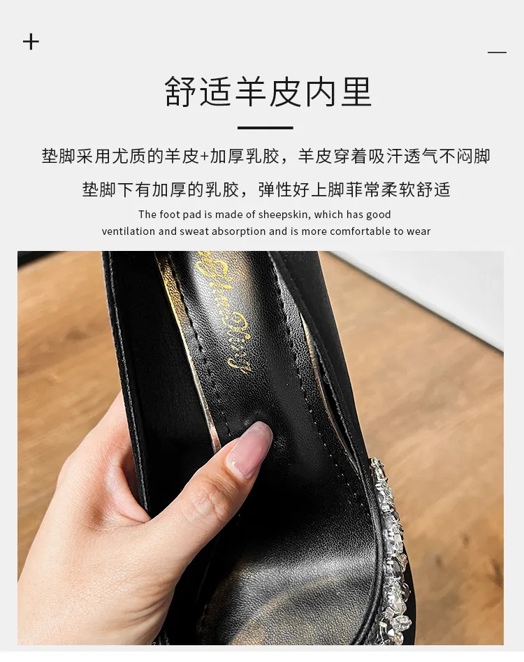 Women's High Heels Stiletto Pointed Toe Satin Rhinestone Elegant French Style Shoes 2025 Spring Autumn New Arrival Party Wedding Prom showcase 8