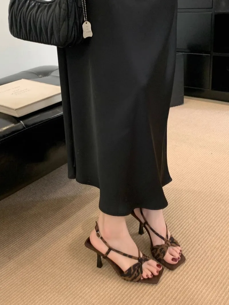 Women's Bowknot Heeled Sandals - Elegant Square Toe Open Toe Fairy Shoes for Summer 2025 - Stylish Party & Occasion Heels thumbnail 6