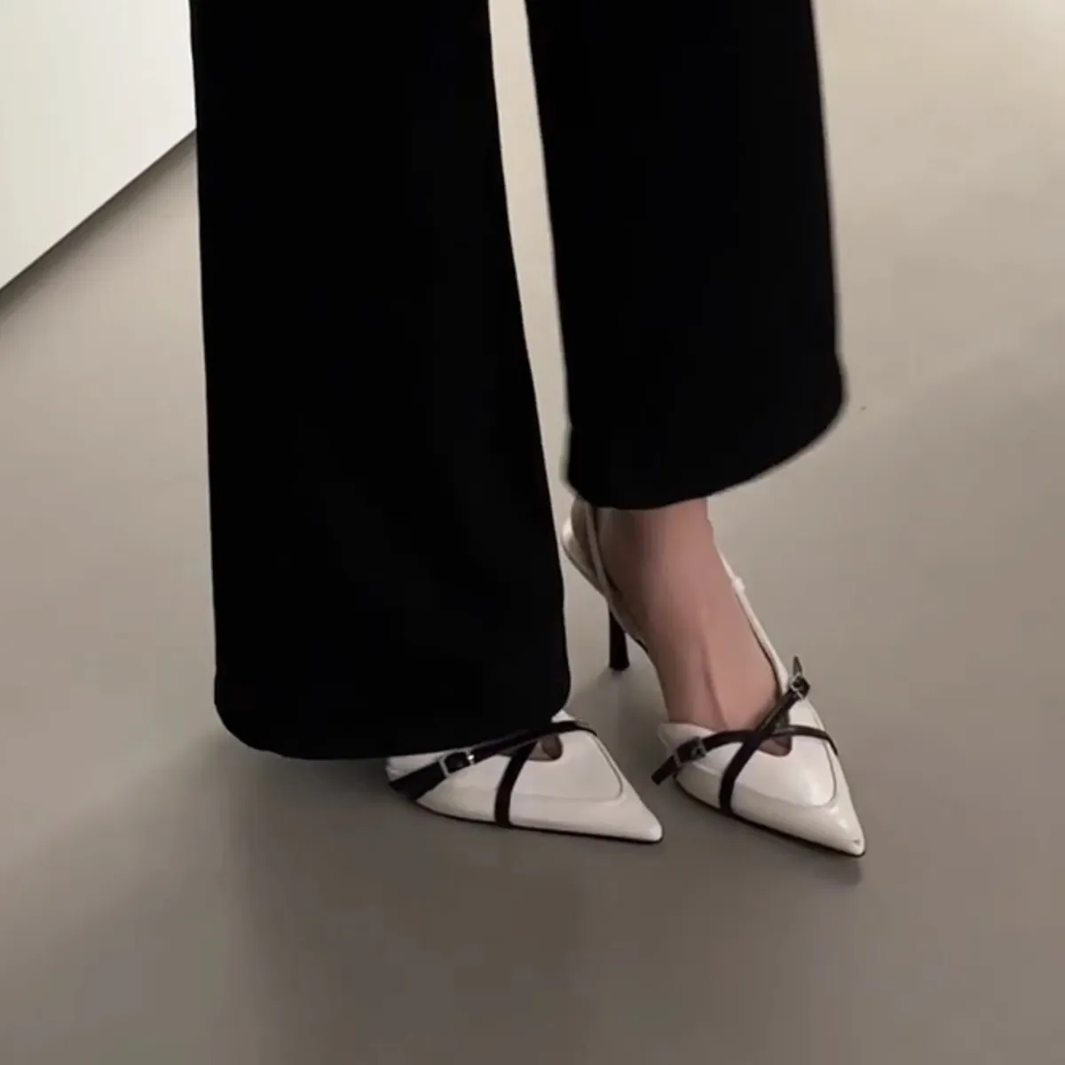 Women's Pointed Toe Sheepskin Sandals with Ankle Strap Buckle - Elegant French Style Slip-On Mules, Comfortable & Versatile Royal Sister Shoes thumbnail 4