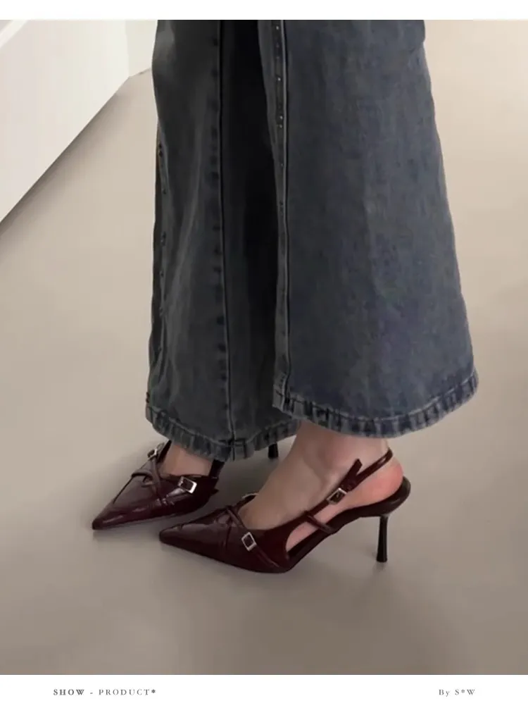 Women's Pointed Toe Sheepskin Sandals with Ankle Strap Buckle - Elegant French Style Slip-On Mules, Comfortable & Versatile Royal Sister Shoes showcase 10