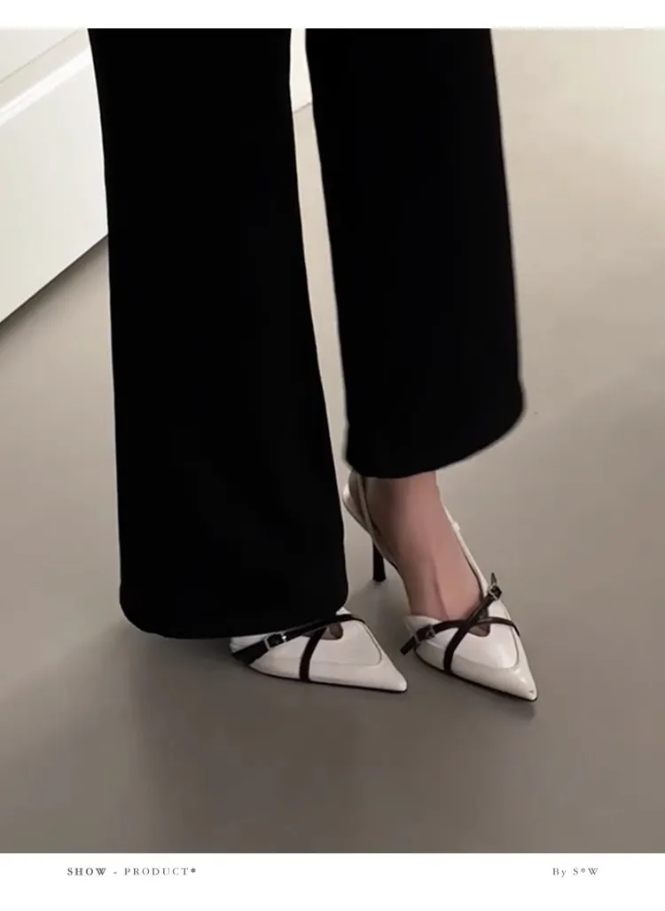 Women's Pointed Toe Sheepskin Sandals with Ankle Strap Buckle - Elegant French Style Slip-On Mules, Comfortable & Versatile Royal Sister Shoes showcase 3