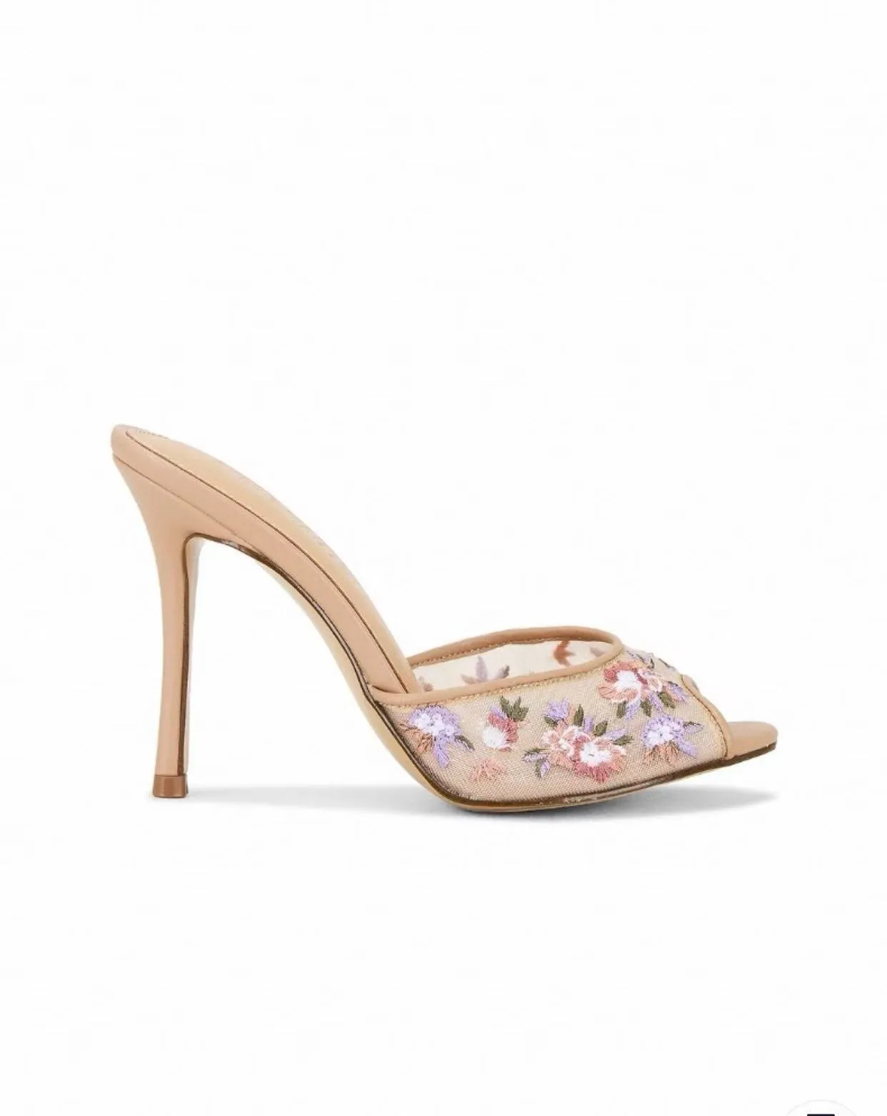 Elegant Women's Beige Mesh Embroidered High Heel Slippers Spring Summer Pointed Toe Stiletto Mules Comfortable Party Shoes thumbnail 6
