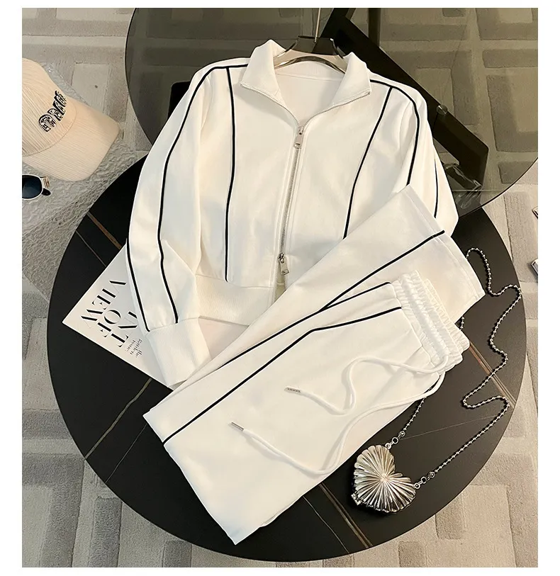 Women's Two-Piece Sweatshirt Suit Set: Fashionable Autumn Sportswear, High-End Casual Outfit with Wide-Leg Pants, Trendy Loungewear for Women showcase 13