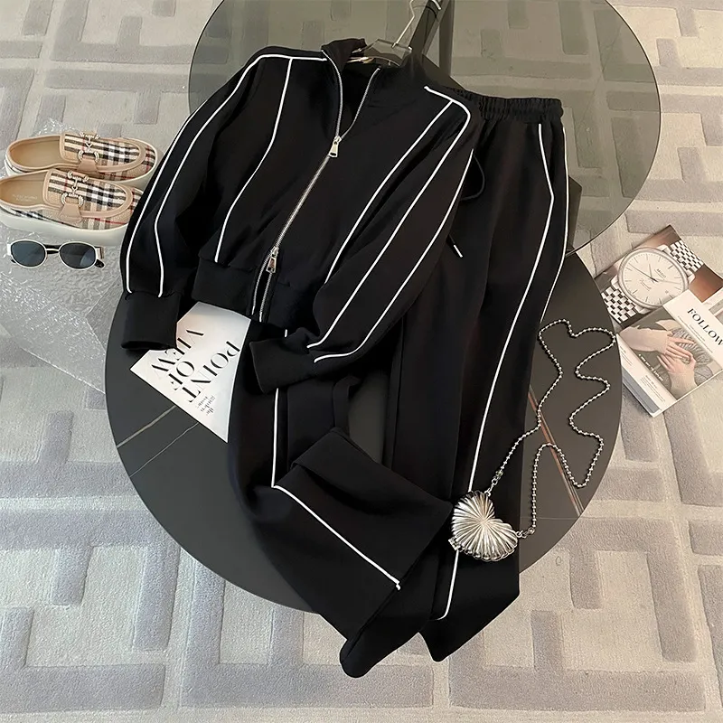 Women's Two-Piece Sweatshirt Suit Set: Fashionable Autumn Sportswear, High-End Casual Outfit with Wide-Leg Pants, Trendy Loungewear for Women thumbnail 2