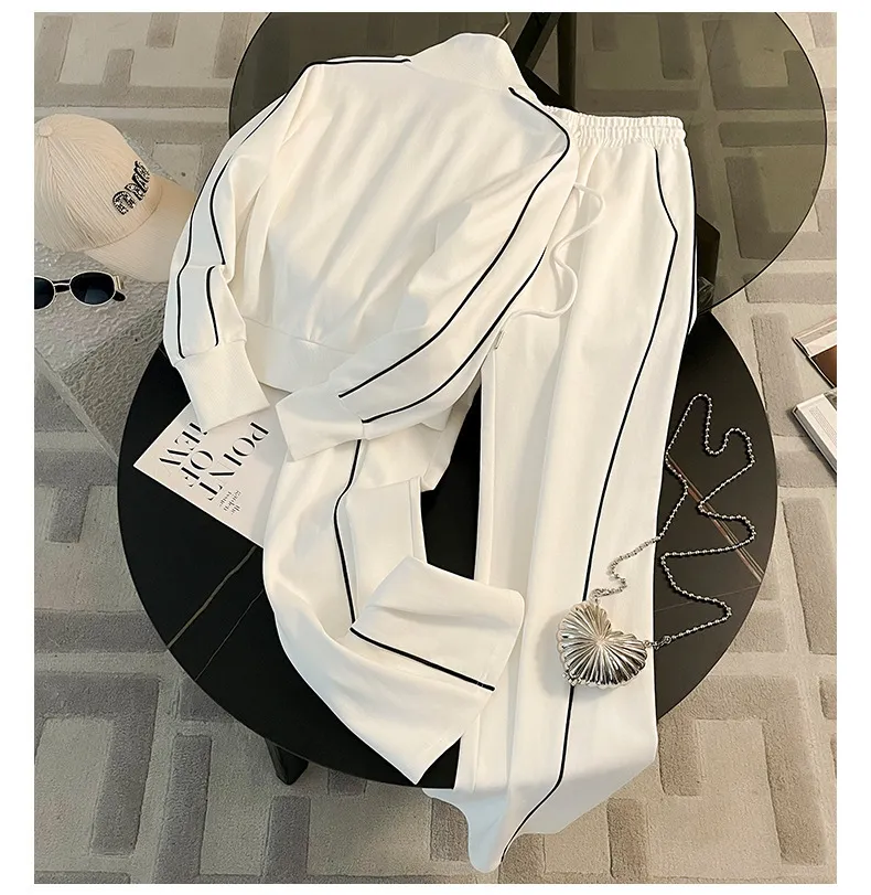 Women's Two-Piece Sweatshirt Suit Set: Fashionable Autumn Sportswear, High-End Casual Outfit with Wide-Leg Pants, Trendy Loungewear for Women showcase 12
