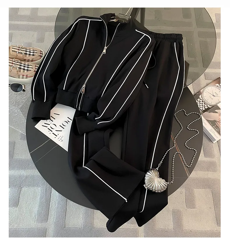 Women's Two-Piece Sweatshirt Suit Set: Fashionable Autumn Sportswear, High-End Casual Outfit with Wide-Leg Pants, Trendy Loungewear for Women showcase 4