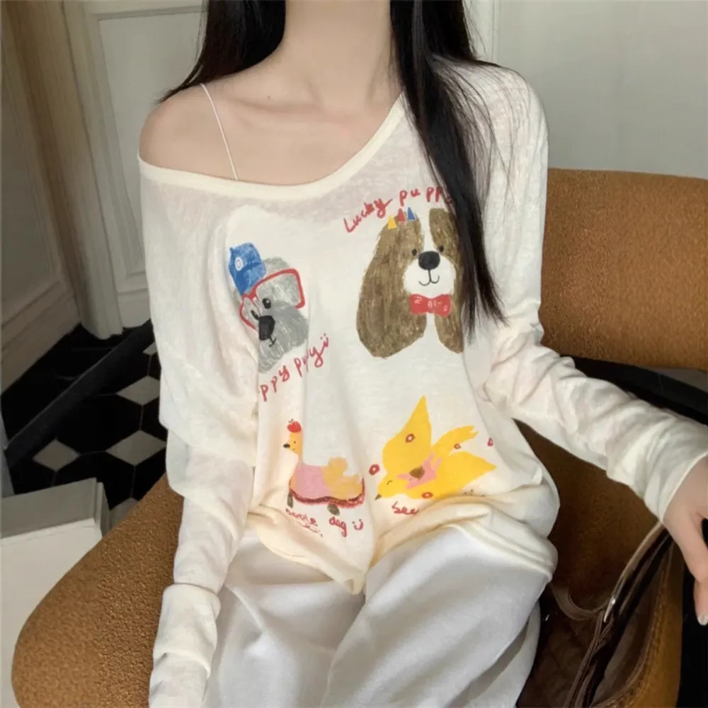 Women's Long Sleeve T-Shirt Sunscreen Top - Autumn Fashionable Lazy Loose Blouse with Fun Prints - Casual Thin Tee for Women thumbnail 1
