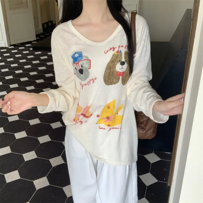 Women's Long Sleeve T-Shirt Sunscreen Top - Autumn Fashionable Lazy Loose Blouse with Fun Prints - Casual Thin Tee for Women showcase 4