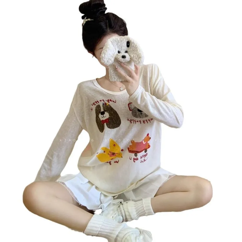 Women's Long Sleeve T-Shirt Sunscreen Top - Autumn Fashionable Lazy Loose Blouse with Fun Prints - Casual Thin Tee for Women thumbnail 6
