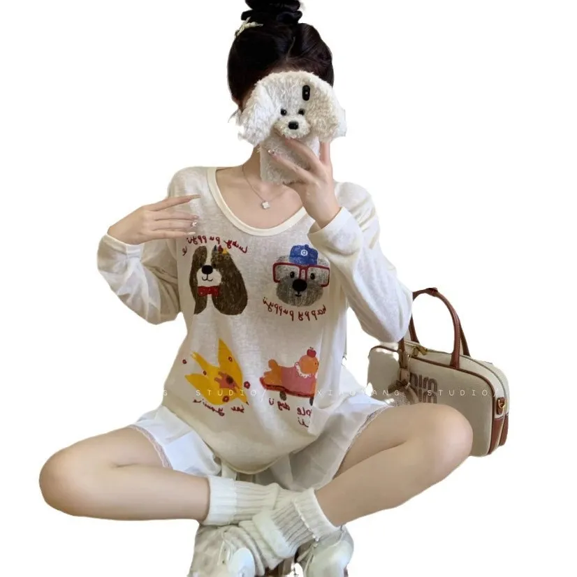 Women's Long Sleeve T-Shirt Sunscreen Top - Autumn Fashionable Lazy Loose Blouse with Fun Prints - Casual Thin Tee for Women showcase 10