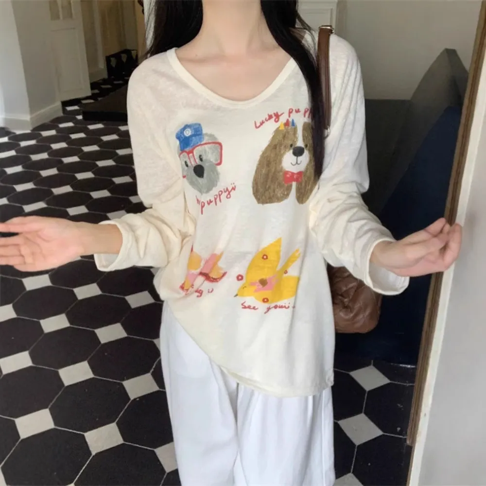 Women's Long Sleeve T-Shirt Sunscreen Top - Autumn Fashionable Lazy Loose Blouse with Fun Prints - Casual Thin Tee for Women thumbnail 2